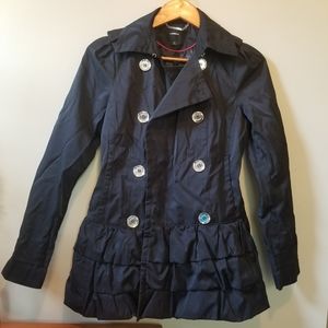 Express pea coat black red satin winter jacket fall fashion